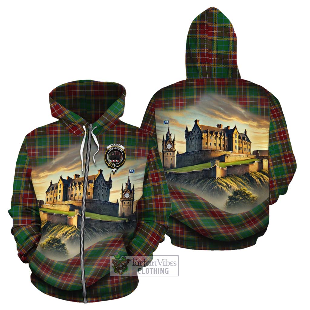 Tartan Vibes Clothing Baxter Tartan Family Crest Cotton Hoodie with Scottish Ancient Castle Style