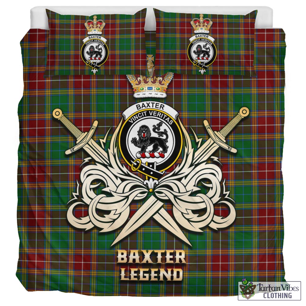 Tartan Vibes Clothing Baxter Tartan Bedding Set with Clan Crest and the Golden Sword of Courageous Legacy