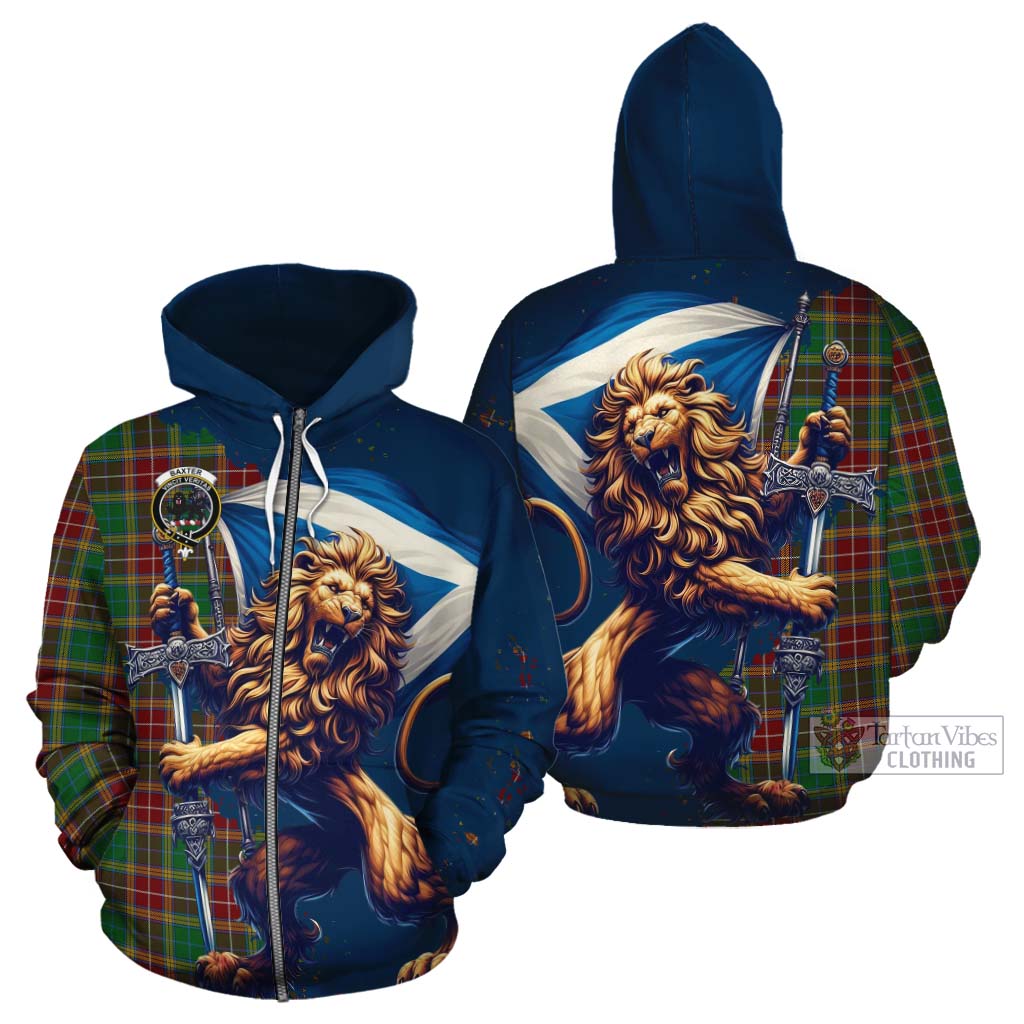 Tartan Vibes Clothing Baxter Tartan Family Crest Cotton Hoodie with Scottish Majestic Lion