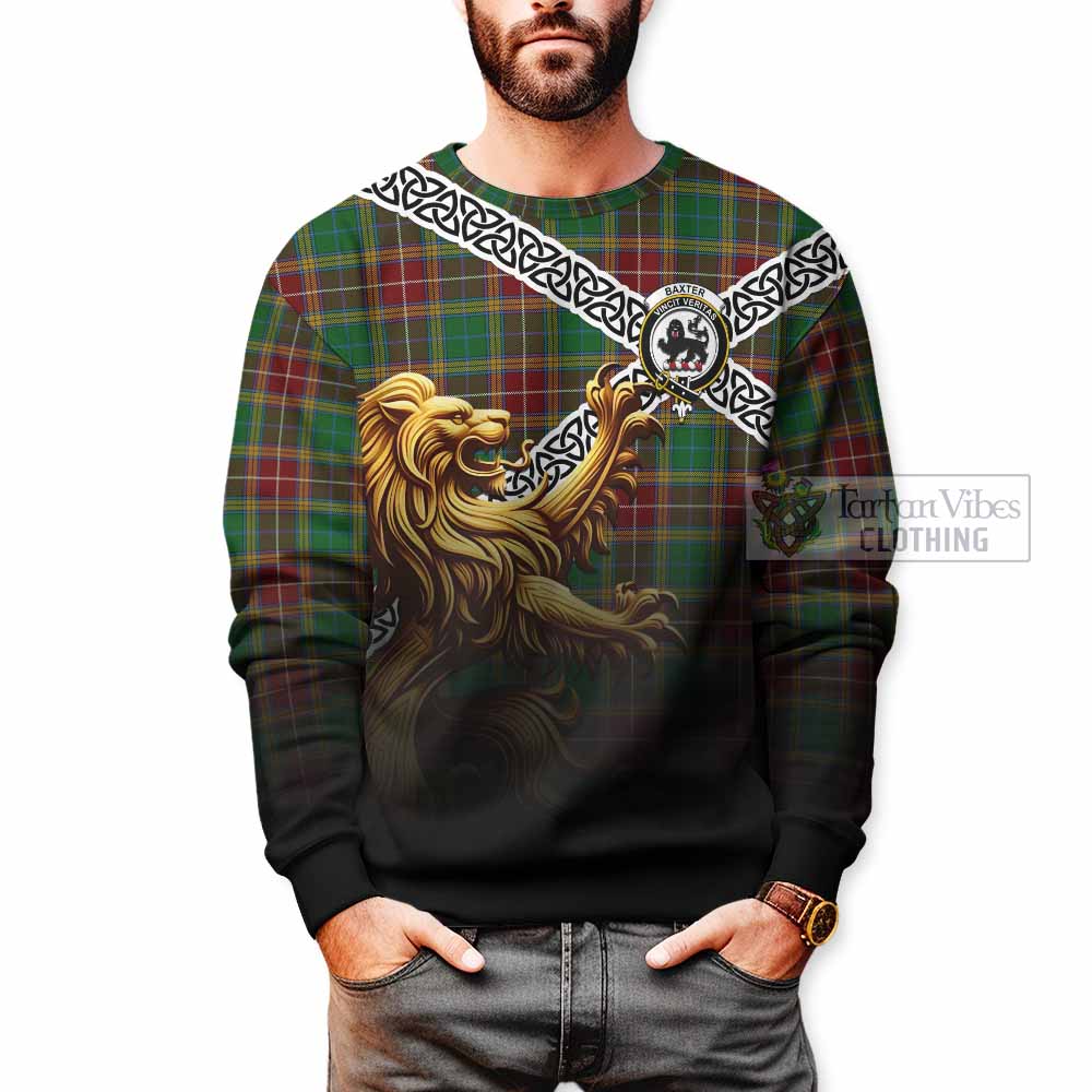 Tartan Vibes Clothing Baxter Crest Tartan Sweatshirt with Golden Lion Emblem Celtic Style