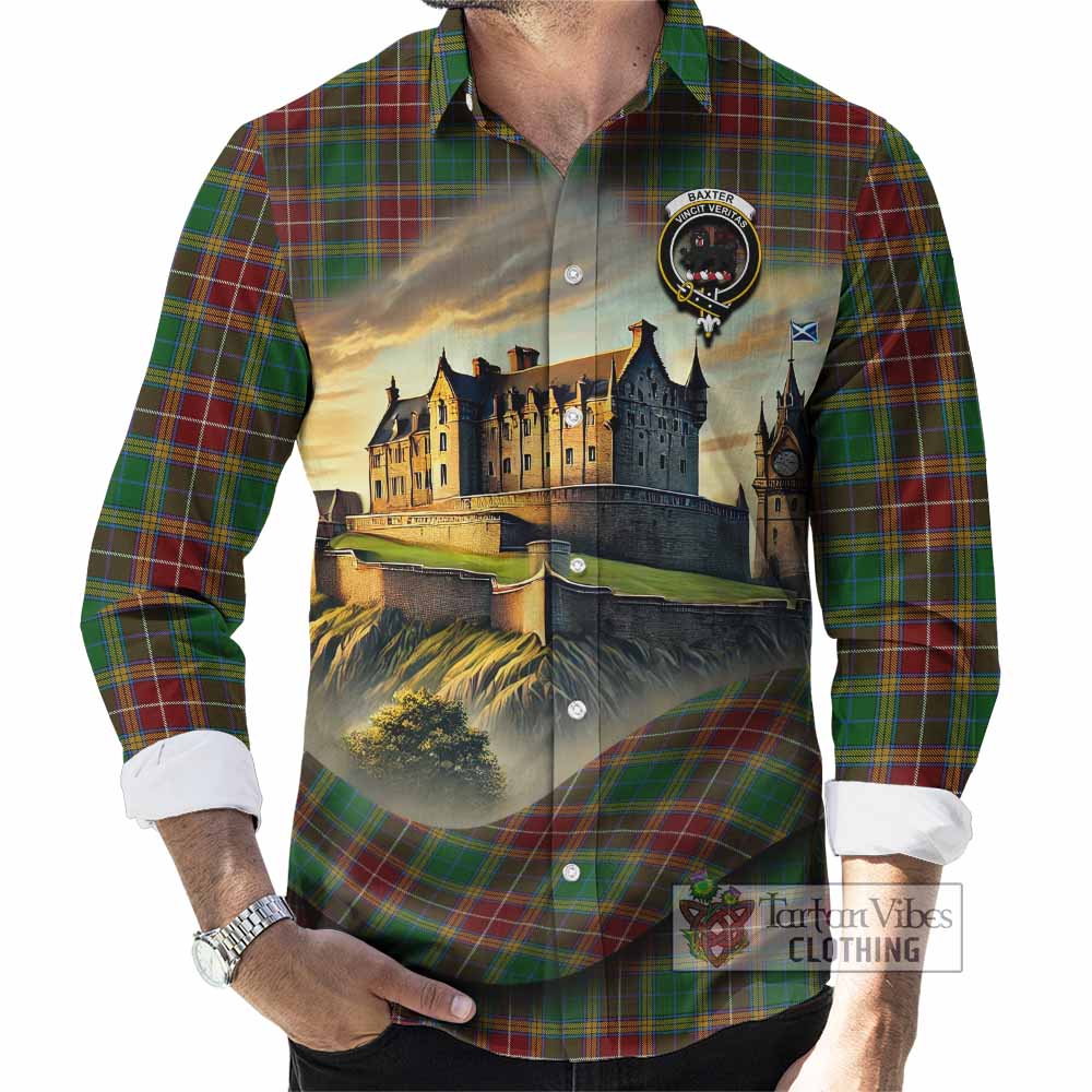 Tartan Vibes Clothing Baxter Tartan Family Crest Long Sleeve Button Shirt with Scottish Ancient Castle Style