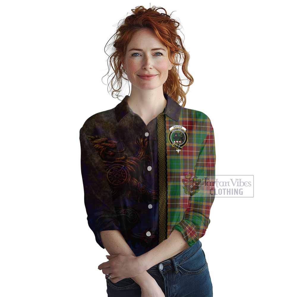 Tartan Vibes Clothing Baxter Tartan Family Crest Women's Casual Shirt Alba Gu Brath Be Brave Lion Ancient Style