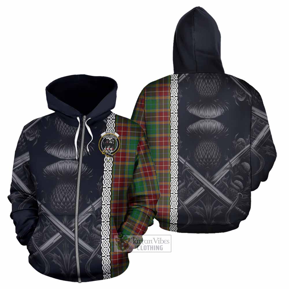 Tartan Vibes Clothing Baxter Tartan Hoodie with Family Crest Cross Sword Thistle Celtic Vibes