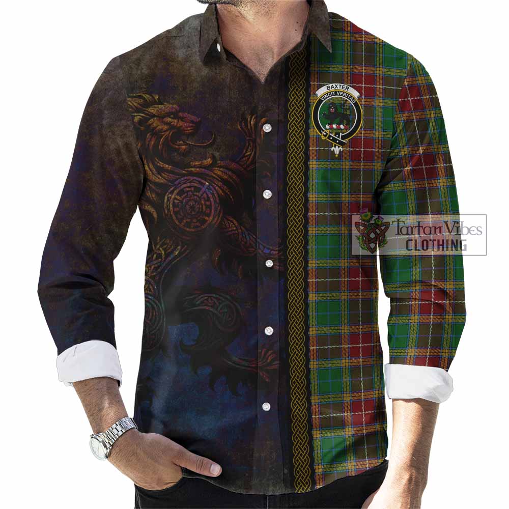 Tartan Vibes Clothing Baxter Tartan Family Crest Long Sleeve Button Shirt Alba Gu Brath Be Brave Lion Ancient Style