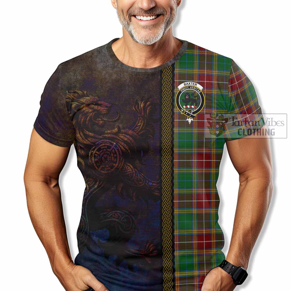 Tartan Vibes Clothing Baxter Tartan Family Crest T-Shirt Alba Gu Brath Be Brave Lion Ancient Style