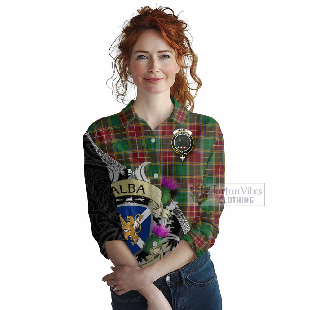 Tartan Vibes Clothing Baxter Tartan Family Crest Women's Casual Shirt Lion Rampant Royal Thistle Shield Celtic Inspired