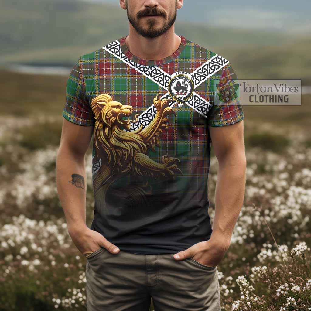Tartan Vibes Clothing Baxter Crest Tartan T-Shirt with Golden Lion Emblem Celtic Style
