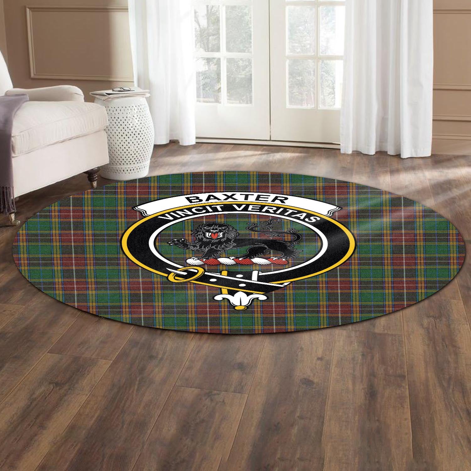 Baxter Tartan Round Rug with Family Crest - Tartanvibesclothing