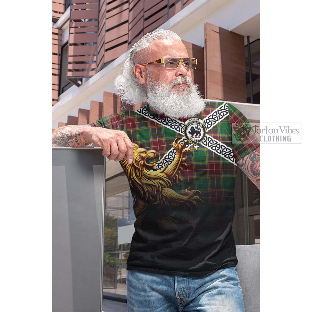 Tartan Vibes Clothing Baxter Crest Tartan Cotton T-shirt with Golden Lion Emblem Celtic Style