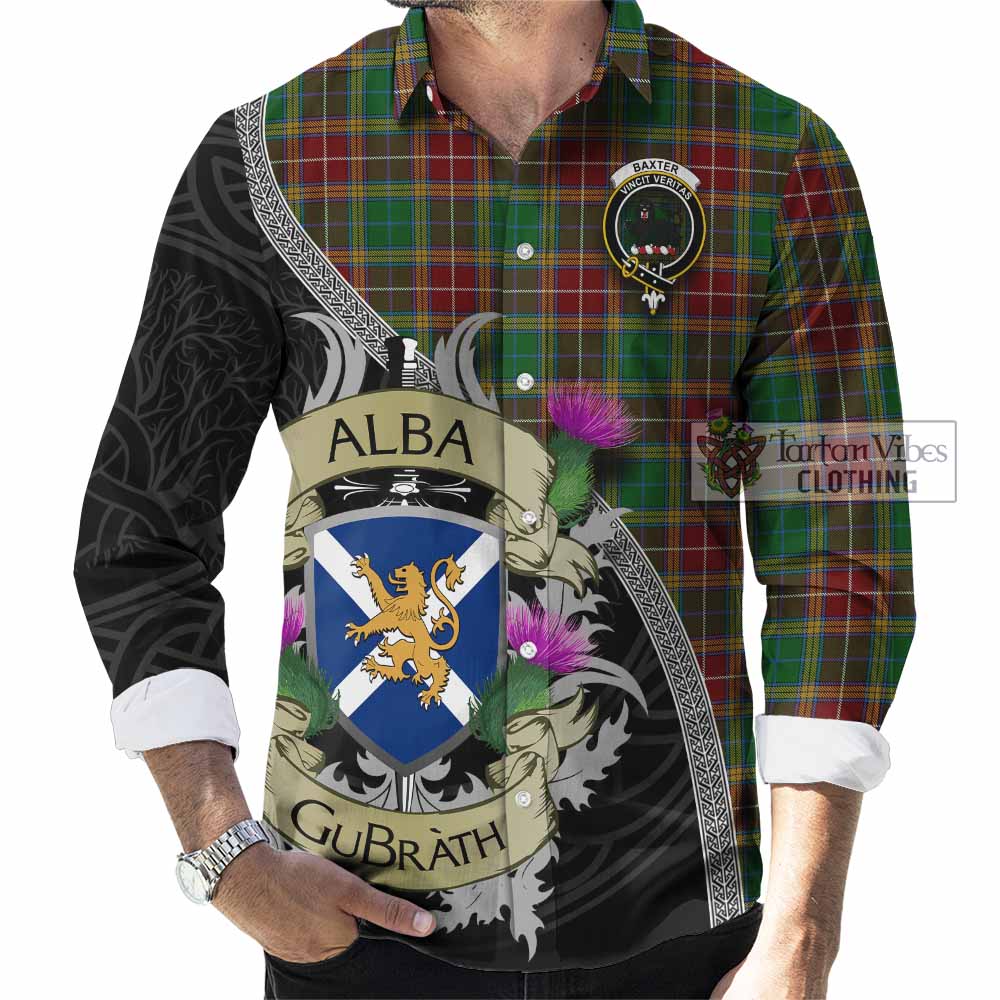 Tartan Vibes Clothing Baxter Tartan Family Crest Long Sleeve Button Shirt Lion Rampant Royal Thistle Shield Celtic Inspired