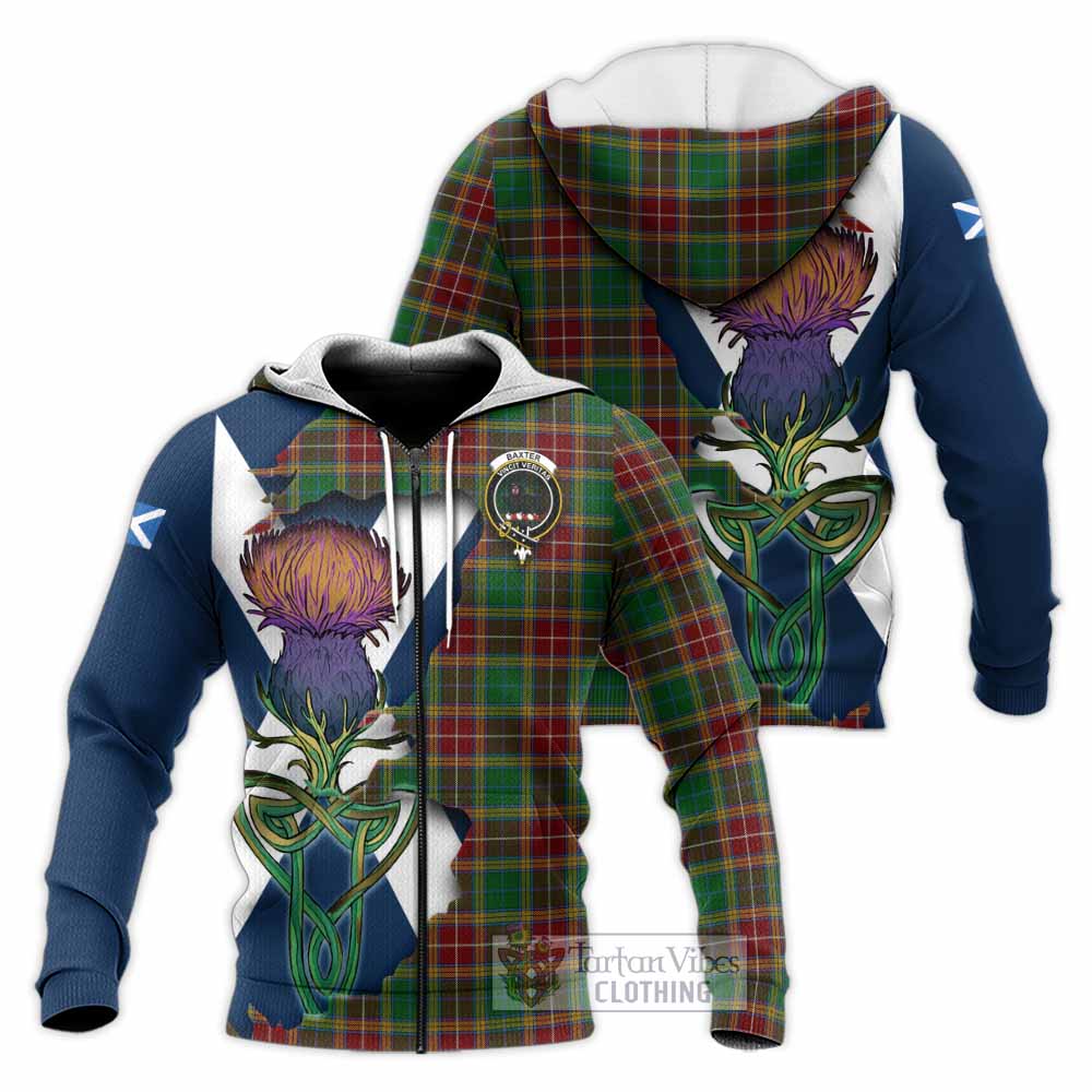 Tartan Vibes Clothing Baxter Tartan Family Crest Knitted Hoodie Scottish Thistle Celtic Inspired