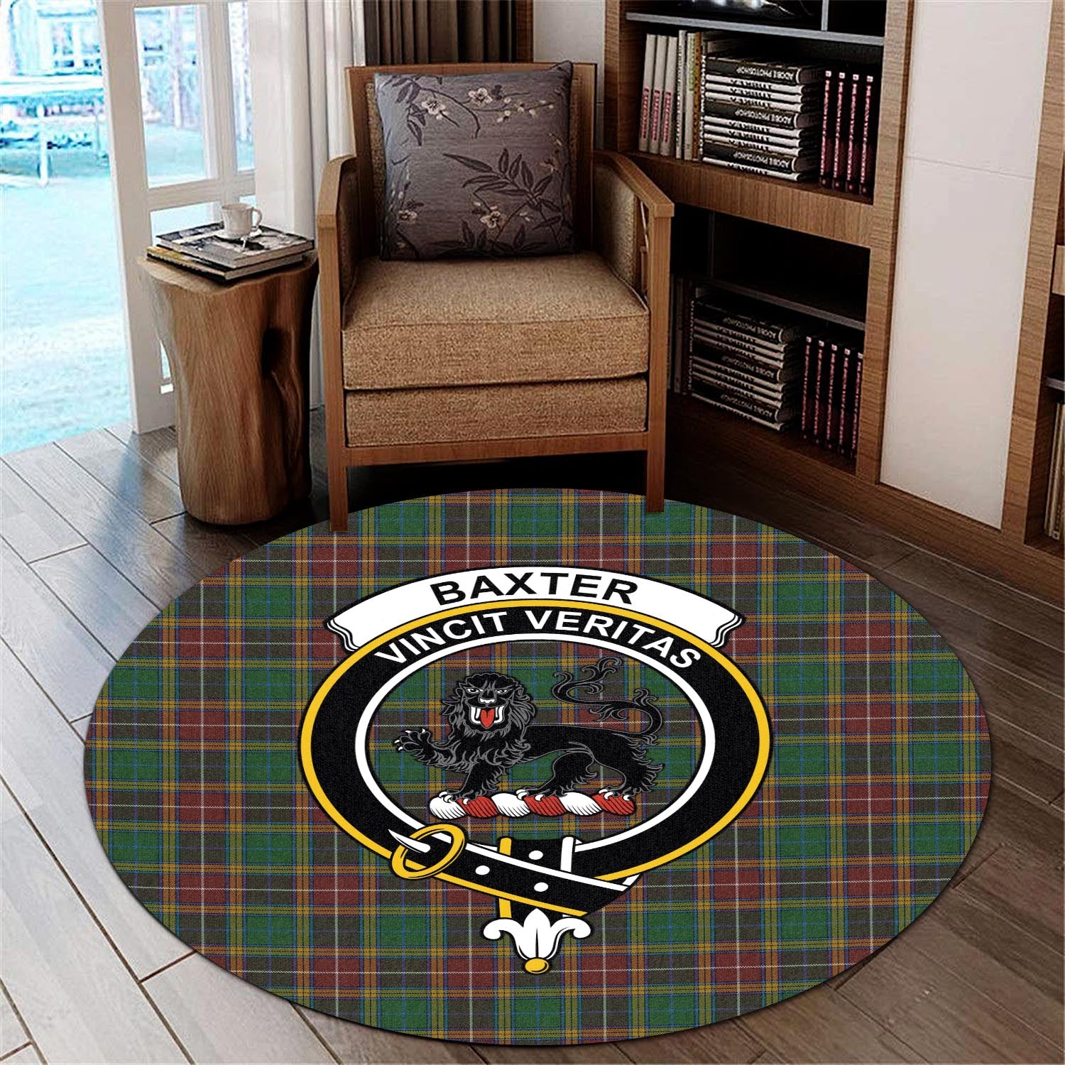 Baxter Tartan Round Rug with Family Crest - Tartanvibesclothing