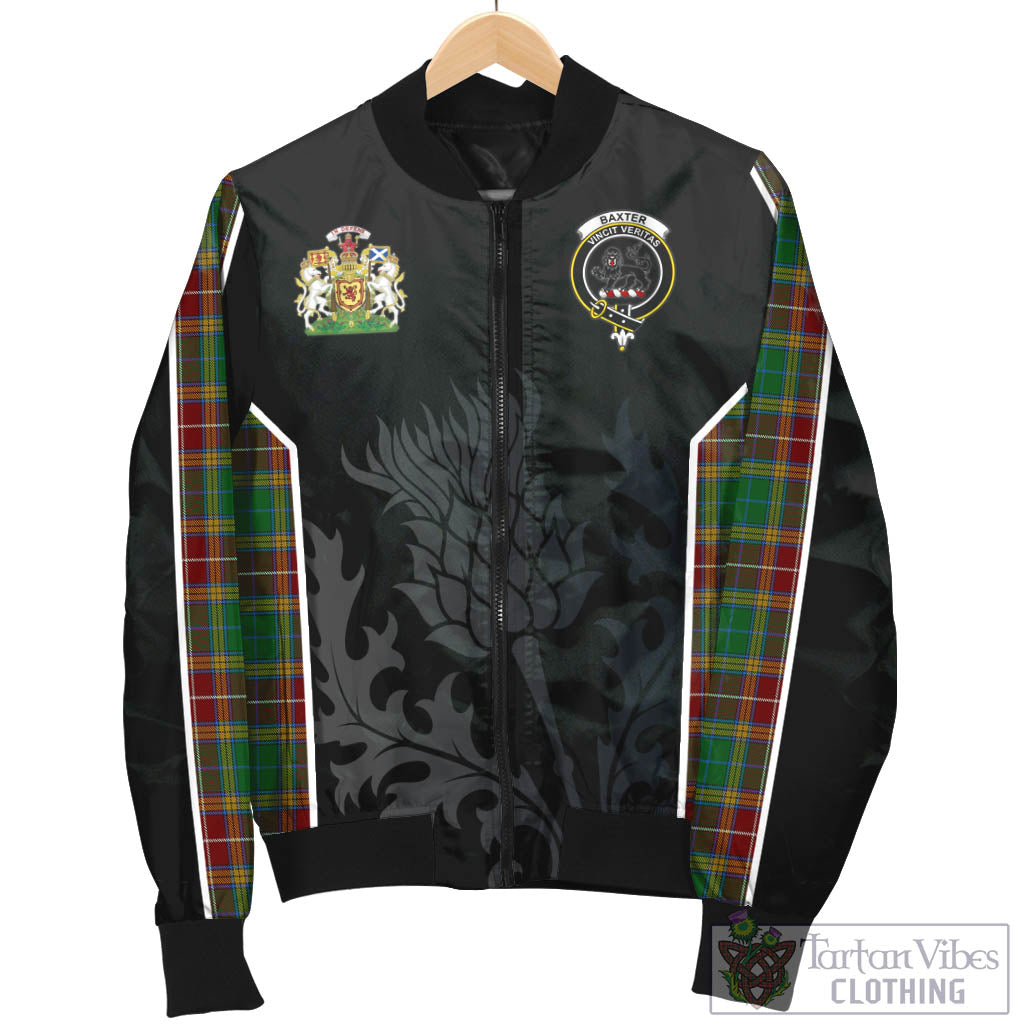 Tartan Vibes Clothing Baxter Tartan Bomber Jacket with Family Crest and Scottish Thistle Vibes Sport Style