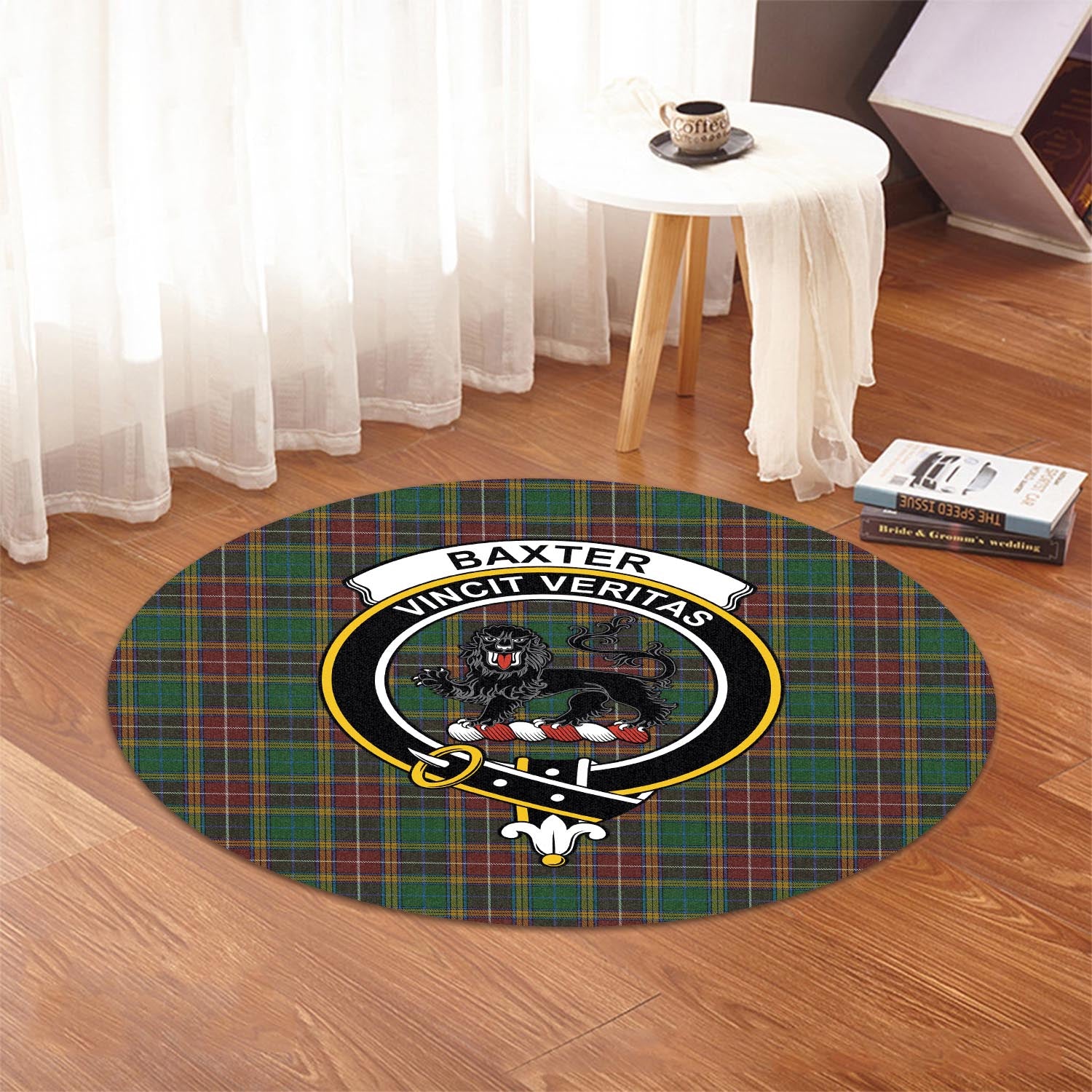 Baxter Tartan Round Rug with Family Crest - Tartanvibesclothing