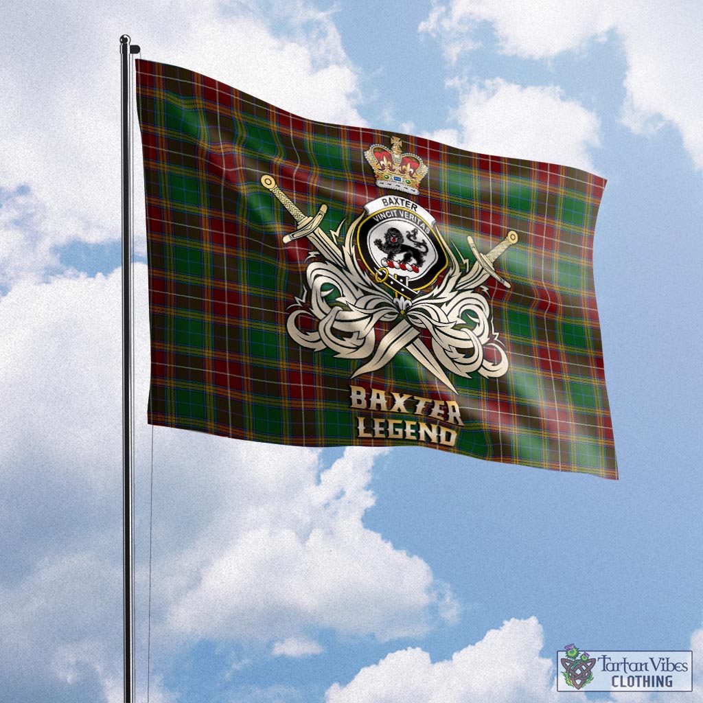Tartan Vibes Clothing Baxter Tartan Flag with Clan Crest and the Golden Sword of Courageous Legacy