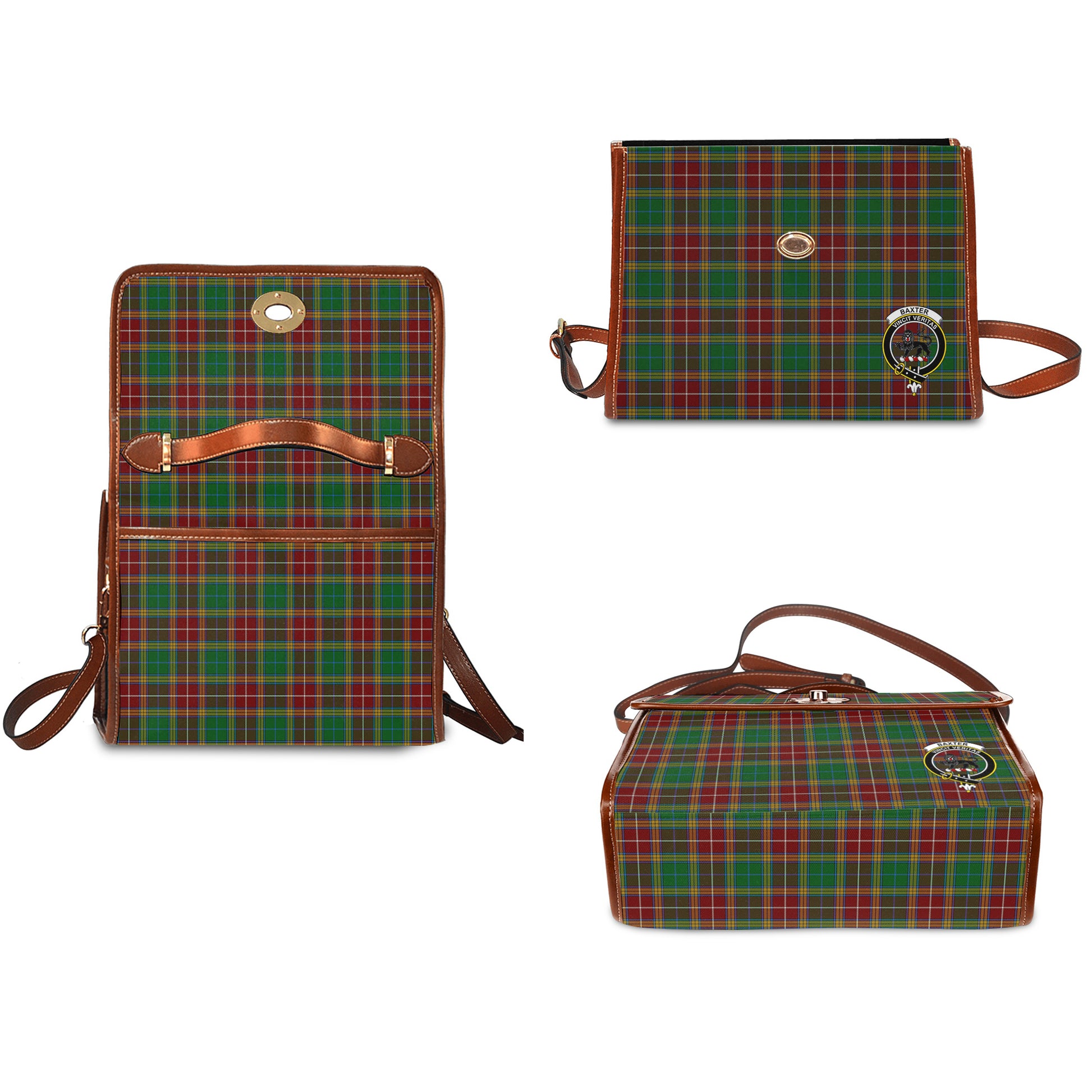 Baxter Tartan Leather Strap Waterproof Canvas Bag with Family Crest - Tartanvibesclothing