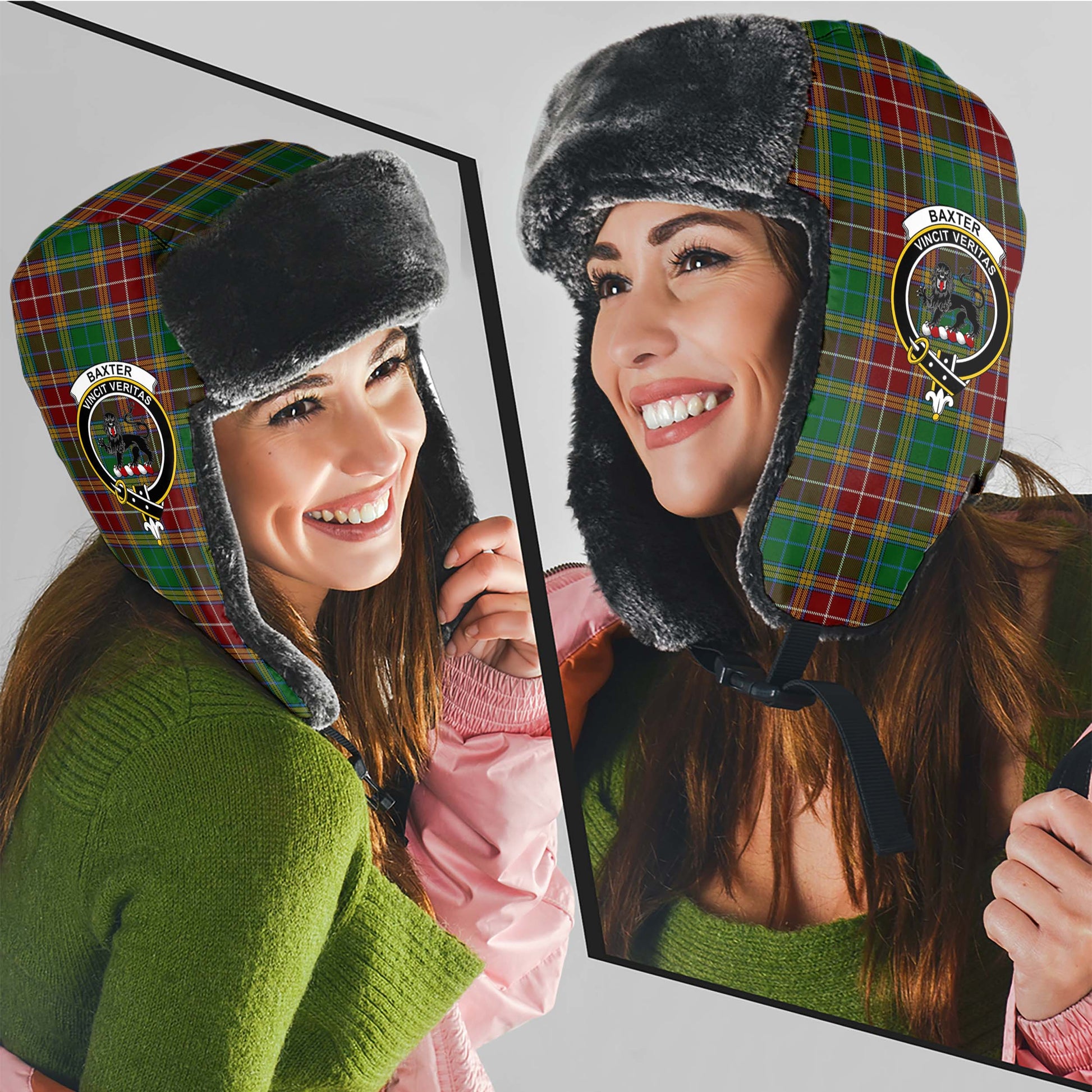 Baxter Tartan Winter Trapper Hat with Family Crest - Tartanvibesclothing