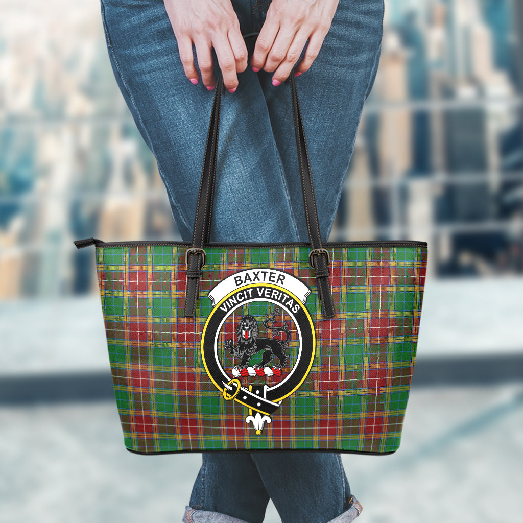 Baxter Tartan Leather Tote Bag with Family Crest - Tartanvibesclothing