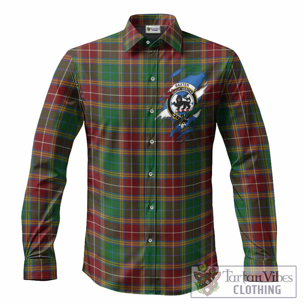 Baxter Clan Crest In Me Tartan Long Sleeve Button Shirts Scotland Flag Style