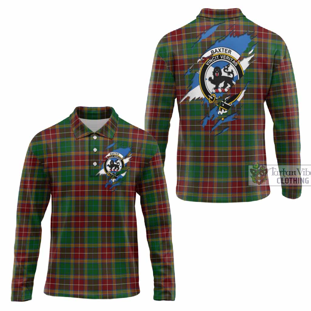Baxter Clan Crest In Me Tartan Long Sleeve Polo Shirt Scotland Flag Style