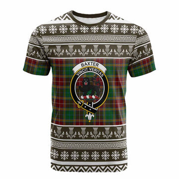 Baxter Clan Tartan Christmas Cotton T-shirt with Family Crest