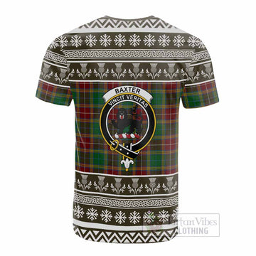 Baxter Clan Tartan Christmas Cotton T-shirt with Family Crest