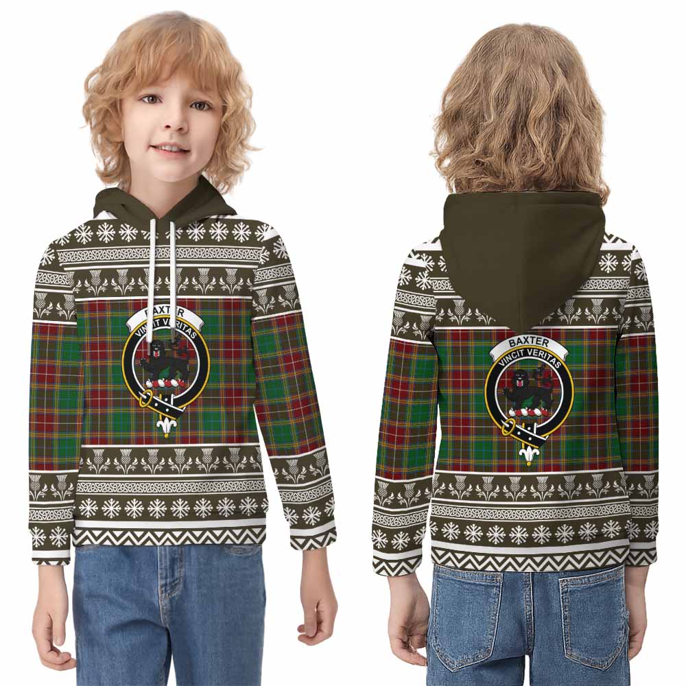 Baxter Clan Tartan Christmas Kid Hoodie with Family Crest - Tartan Vibes Clothing