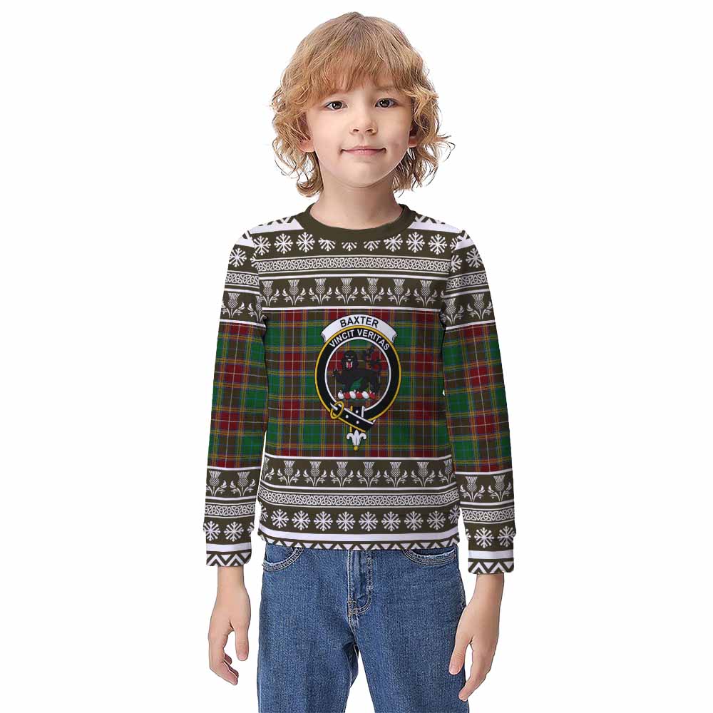 Baxter Clan Tartan Christmas Kid Ugly Sweatshirt with Family Crest - Tartan Vibes Clothing