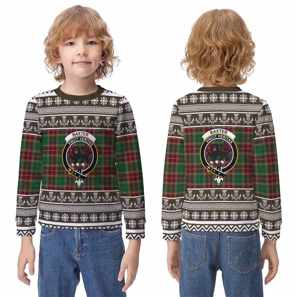 Baxter Clan Tartan Christmas Kid Ugly Sweatshirt with Family Crest - Tartan Vibes Clothing