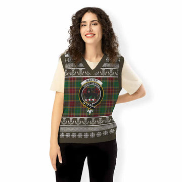 Baxter Clan Tartan Christmas Knitted V-Neck Vest with Family Crest - Tartan Vibes Clothing