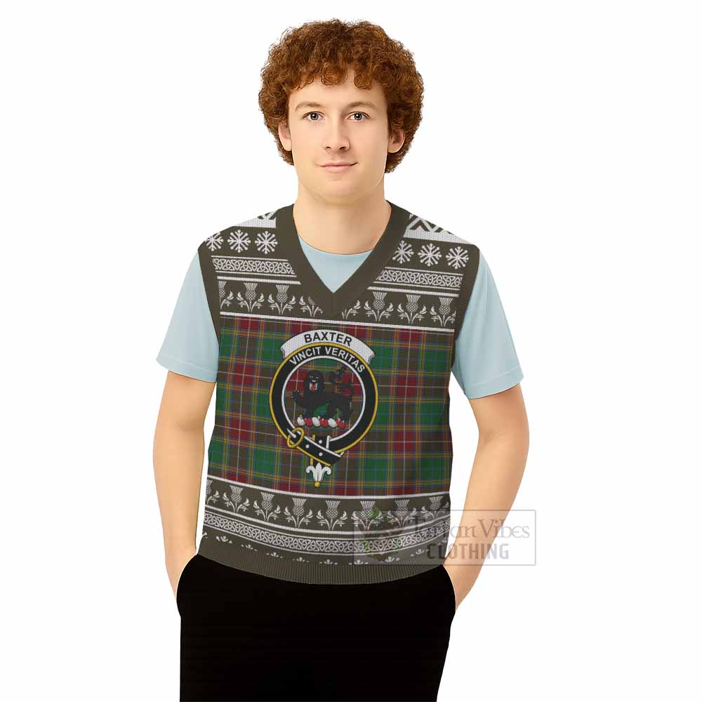 Baxter Clan Tartan Christmas Knitted V-Neck Vest with Family Crest - Tartan Vibes Clothing