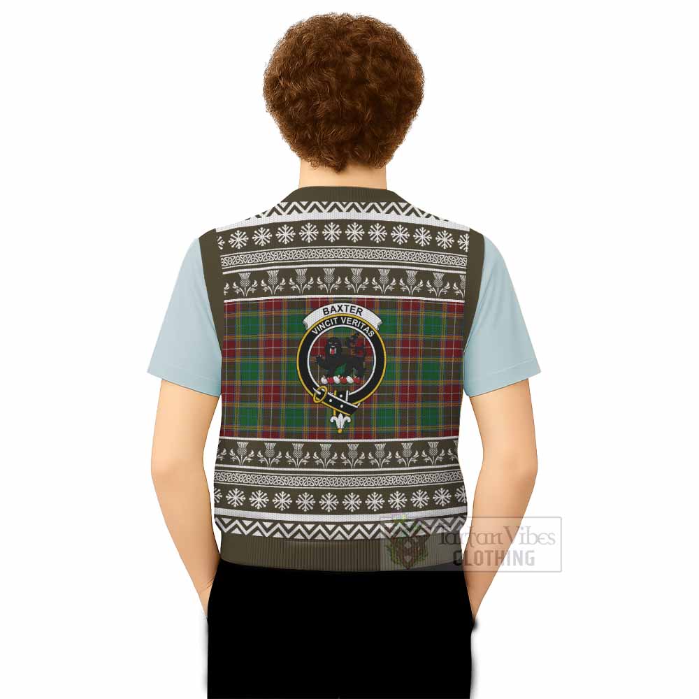 Baxter Clan Tartan Christmas Knitted V-Neck Vest with Family Crest - Tartan Vibes Clothing
