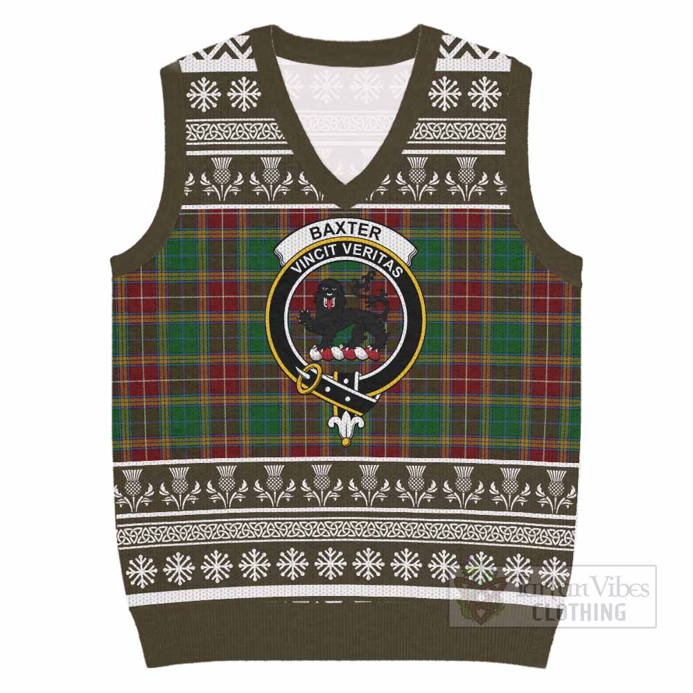 Baxter Clan Tartan Christmas Knitted V-Neck Vest with Family Crest - Tartan Vibes Clothing