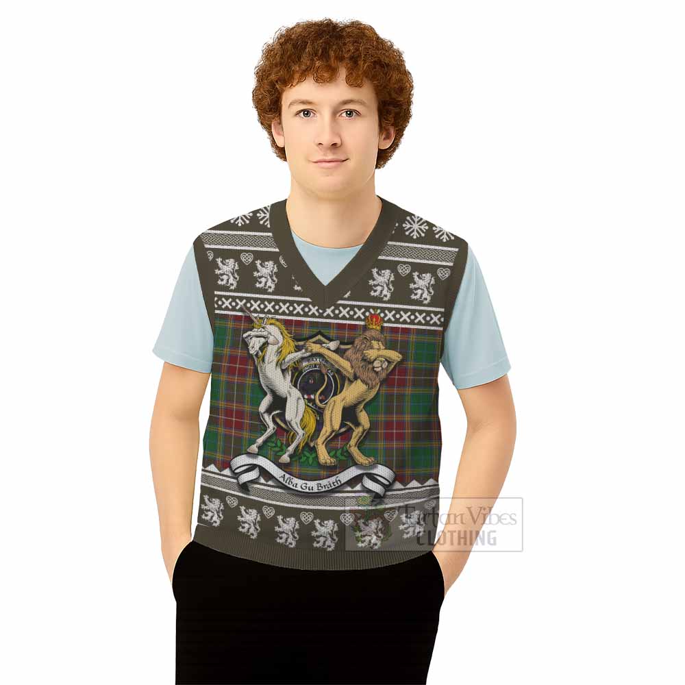 Baxter Clan Tartan Crest Christmas Knitted V-Neck Vest Coat of Arms Funny Style - Tartan Vibes Clothing