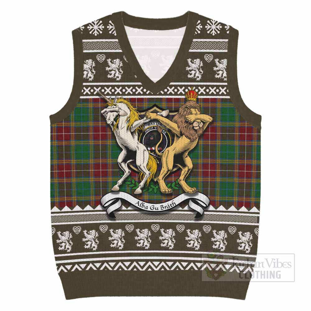 Baxter Clan Tartan Crest Christmas Knitted V-Neck Vest Coat of Arms Funny Style - Tartan Vibes Clothing