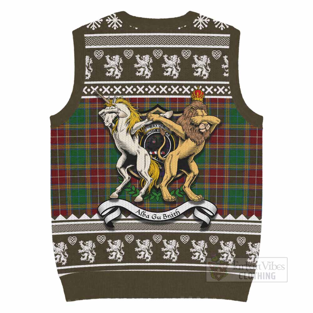 Baxter Clan Tartan Crest Christmas Knitted V-Neck Vest Coat of Arms Funny Style - Tartan Vibes Clothing