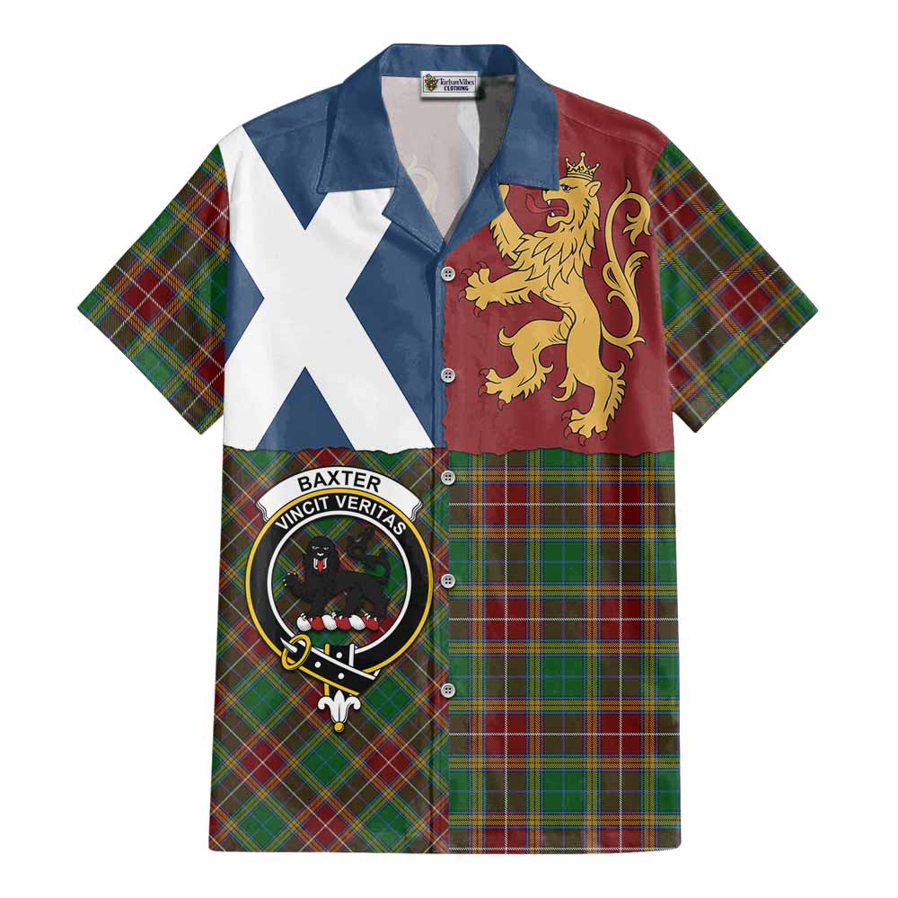 Baxter Crest Tartan Cotton Hawaiian Shirt with Lion Rampant Saltire Style - Tartan Vibes Clothing