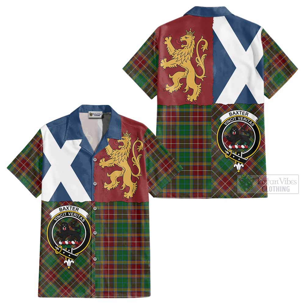 Baxter Crest Tartan Cotton Hawaiian Shirt with Lion Rampant Saltire Style - Tartan Vibes Clothing