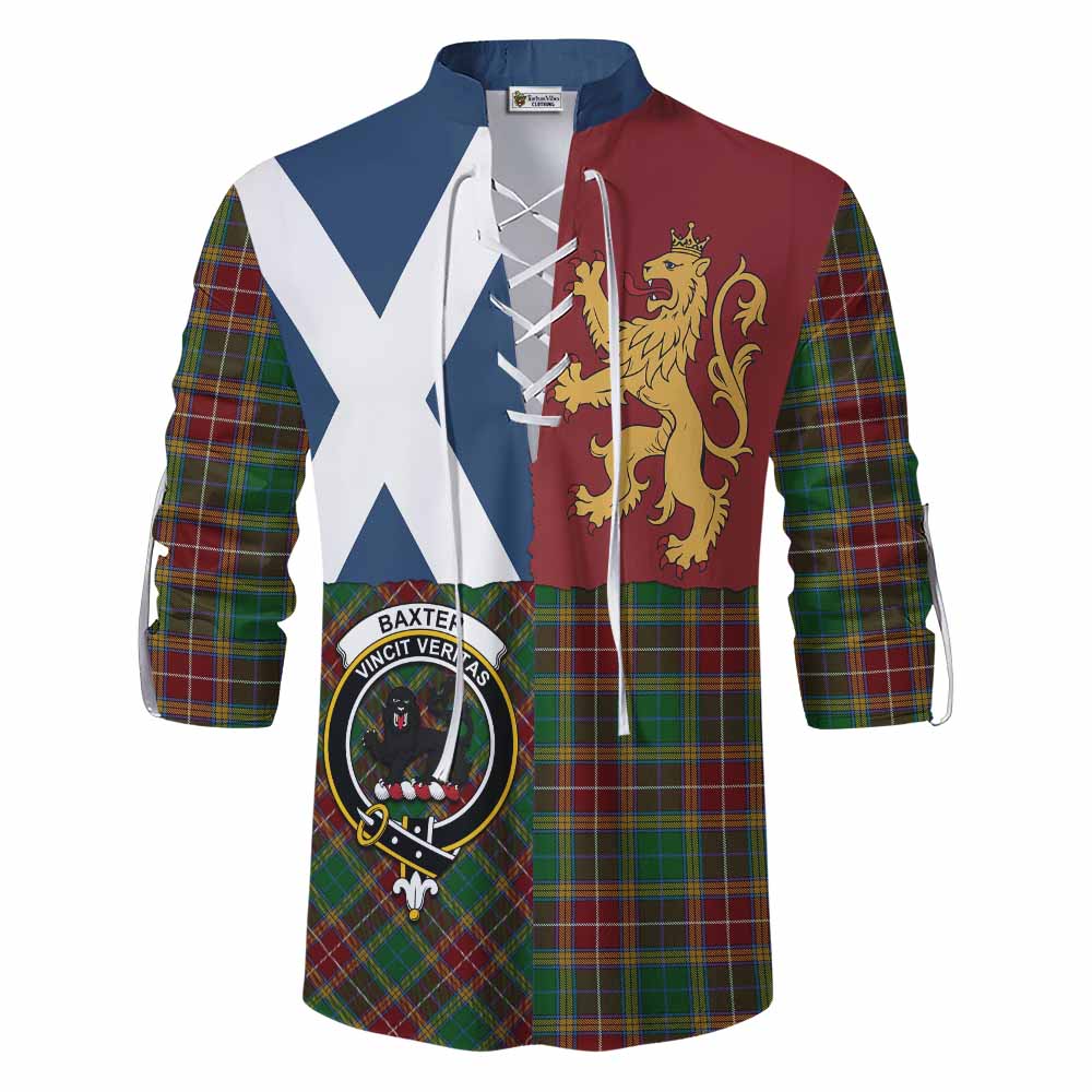 Baxter Crest Tartan Ghillie Shirt with Lion Rampant Saltire Style - Tartan Vibes Clothing