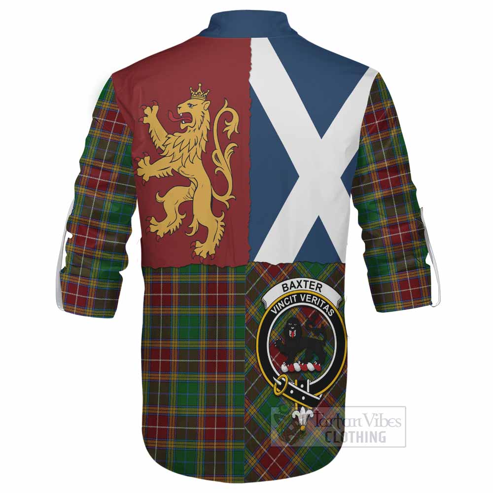 Baxter Crest Tartan Ghillie Shirt with Lion Rampant Saltire Style - Tartan Vibes Clothing