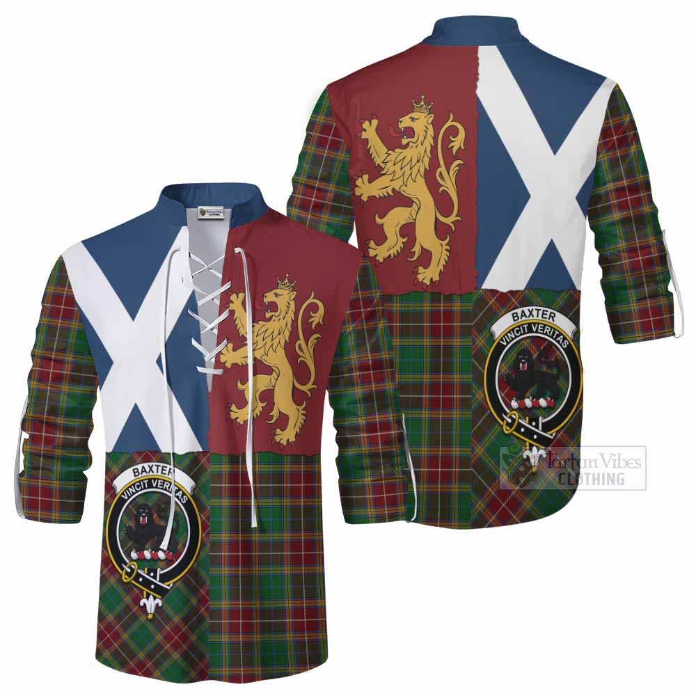 Baxter Crest Tartan Ghillie Shirt with Lion Rampant Saltire Style - Tartan Vibes Clothing