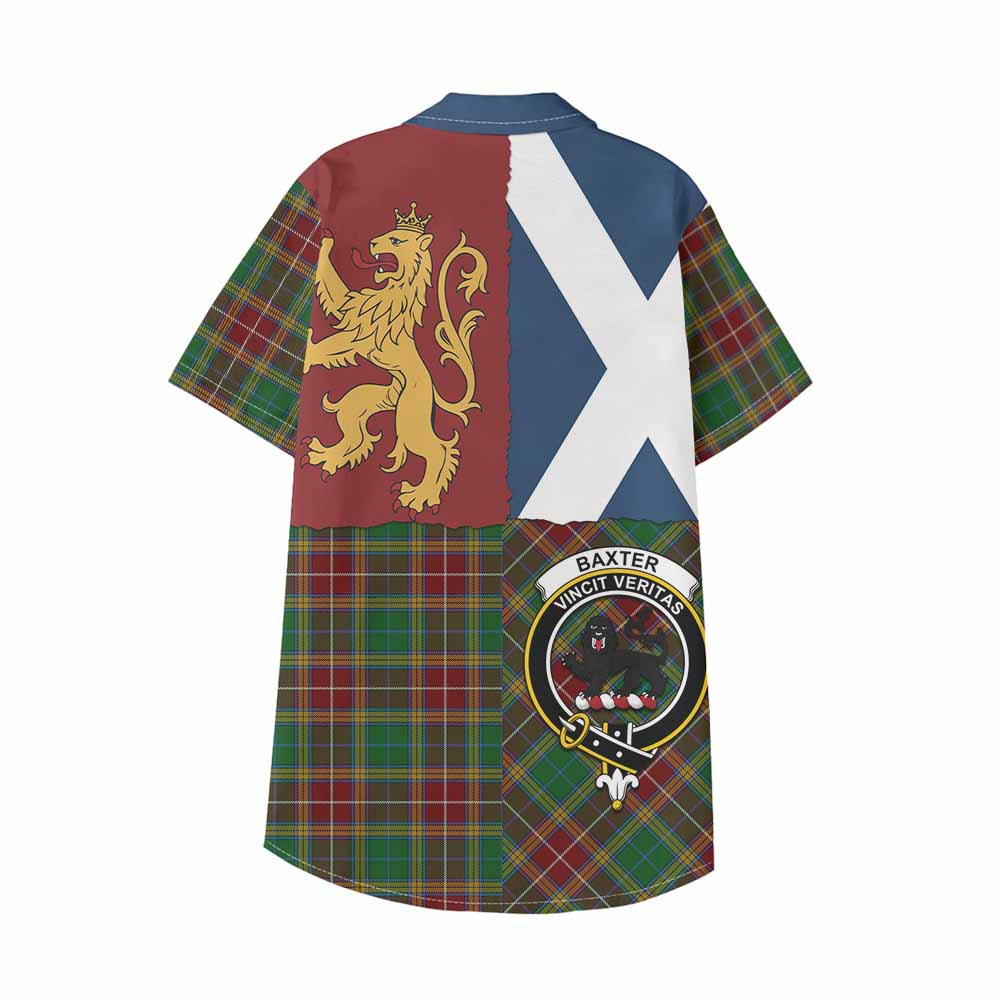 Baxter Crest Tartan Kid Hawaiian Shirt with Lion Rampant Saltire Style - Tartan Vibes Clothing