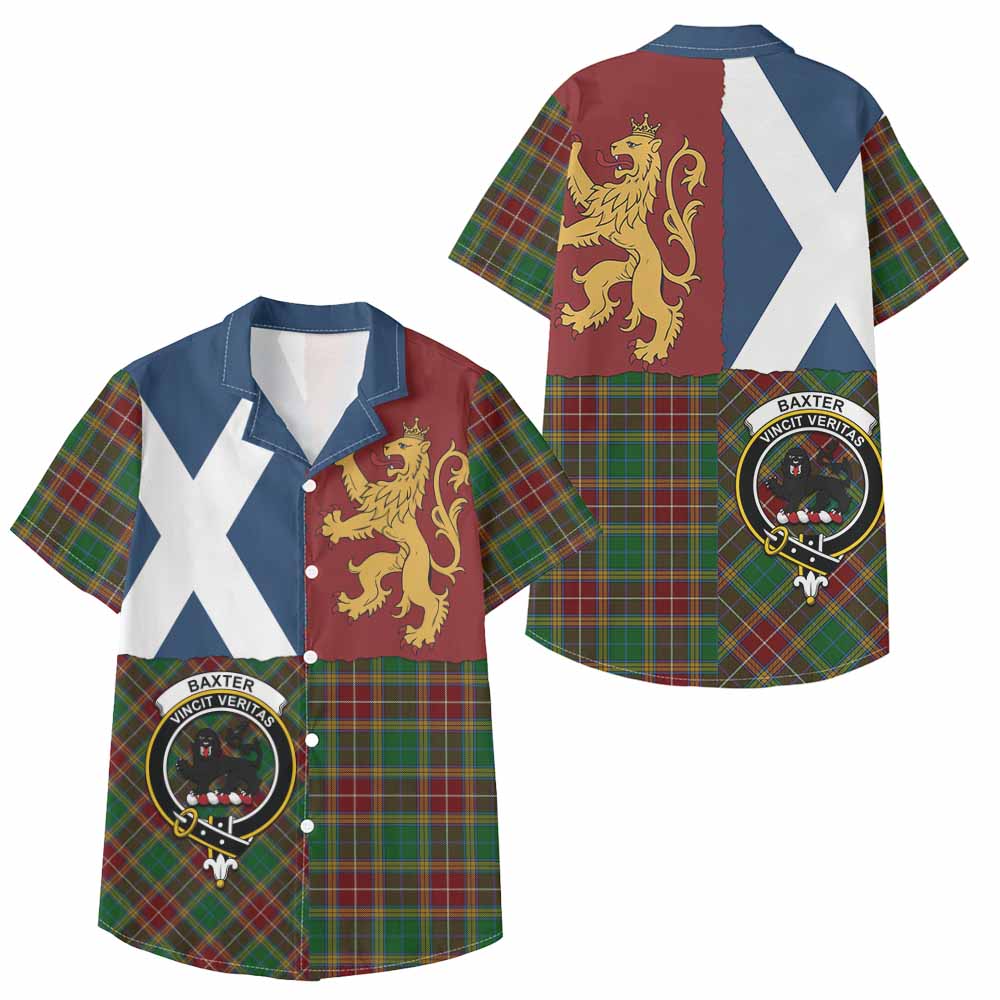 Baxter Crest Tartan Kid Hawaiian Shirt with Lion Rampant Saltire Style - Tartan Vibes Clothing