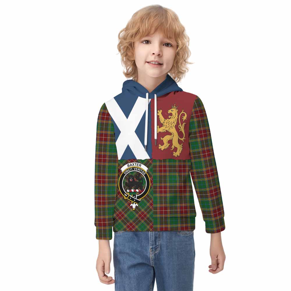 Baxter Crest Tartan Kid Hoodie with Lion Rampant Saltire Style - Tartan Vibes Clothing