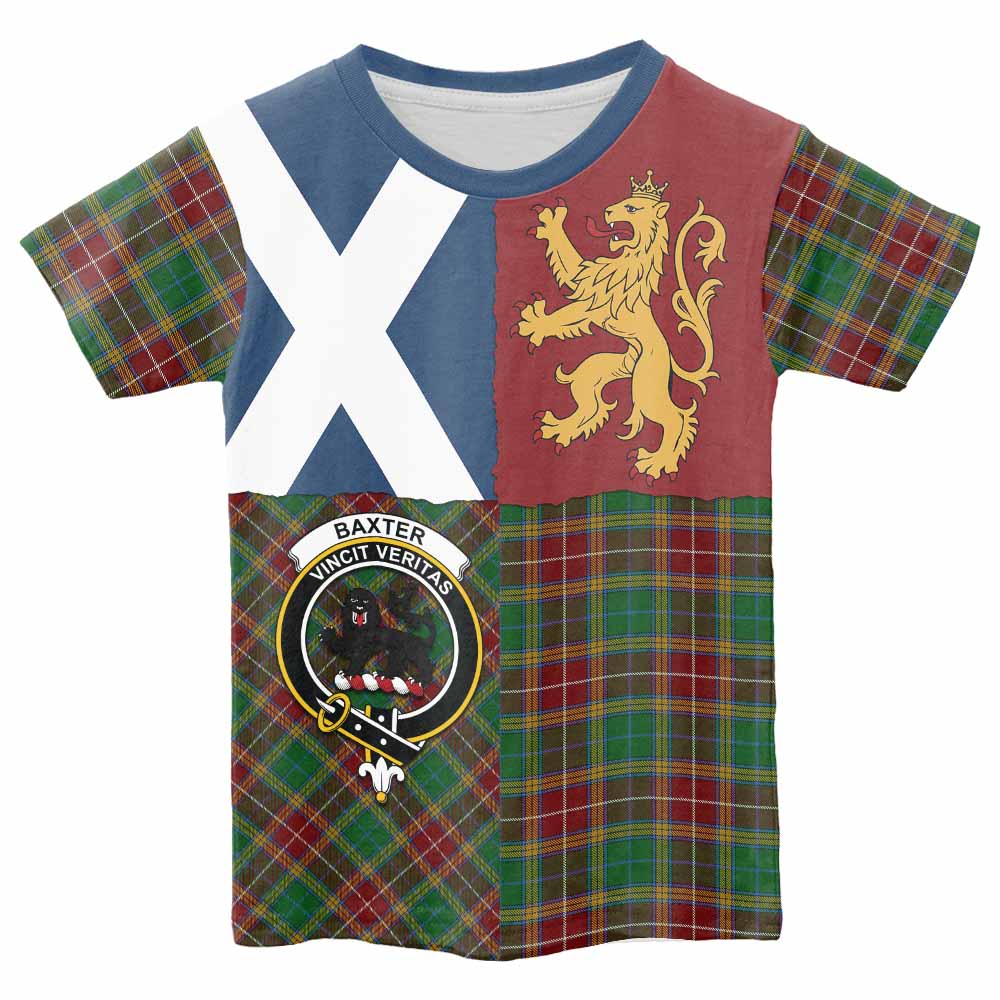 Baxter Crest Tartan Kid T-shirt with Lion Rampant Saltire Style - Tartan Vibes Clothing