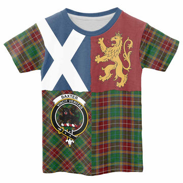 Baxter Crest Tartan Kid T-shirt with Lion Rampant Saltire Style - Tartan Vibes Clothing