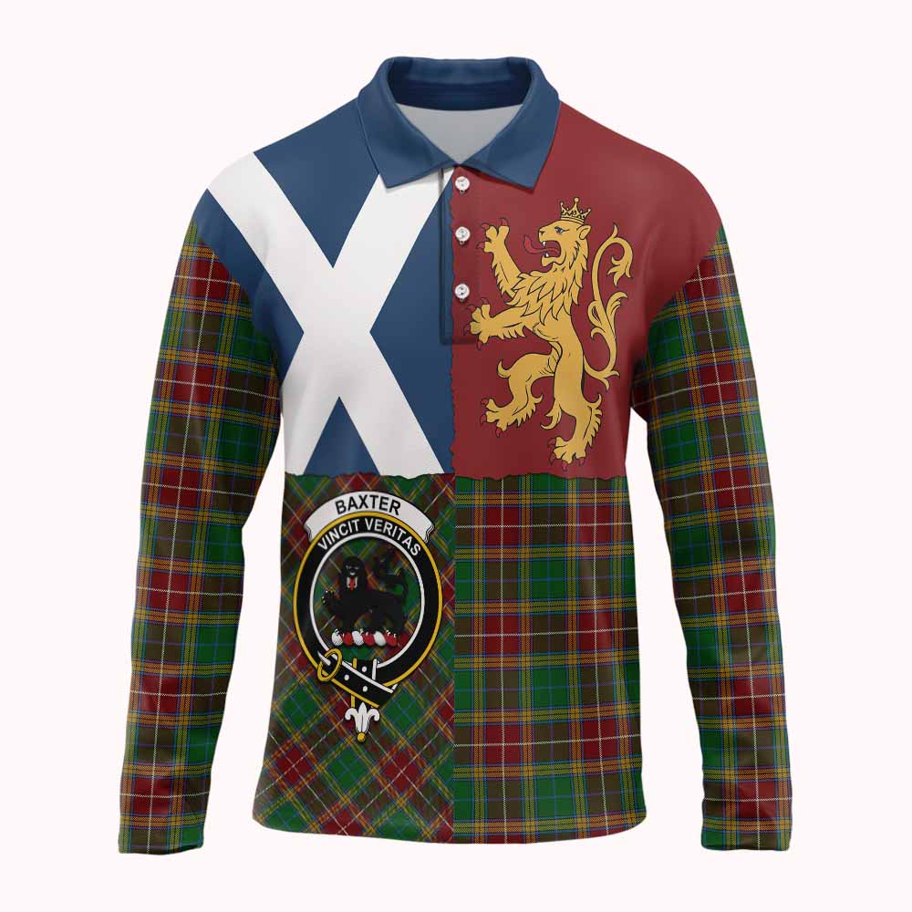 Baxter Crest Tartan Long Sleeve Polo Shirt with Lion Rampant Saltire Style