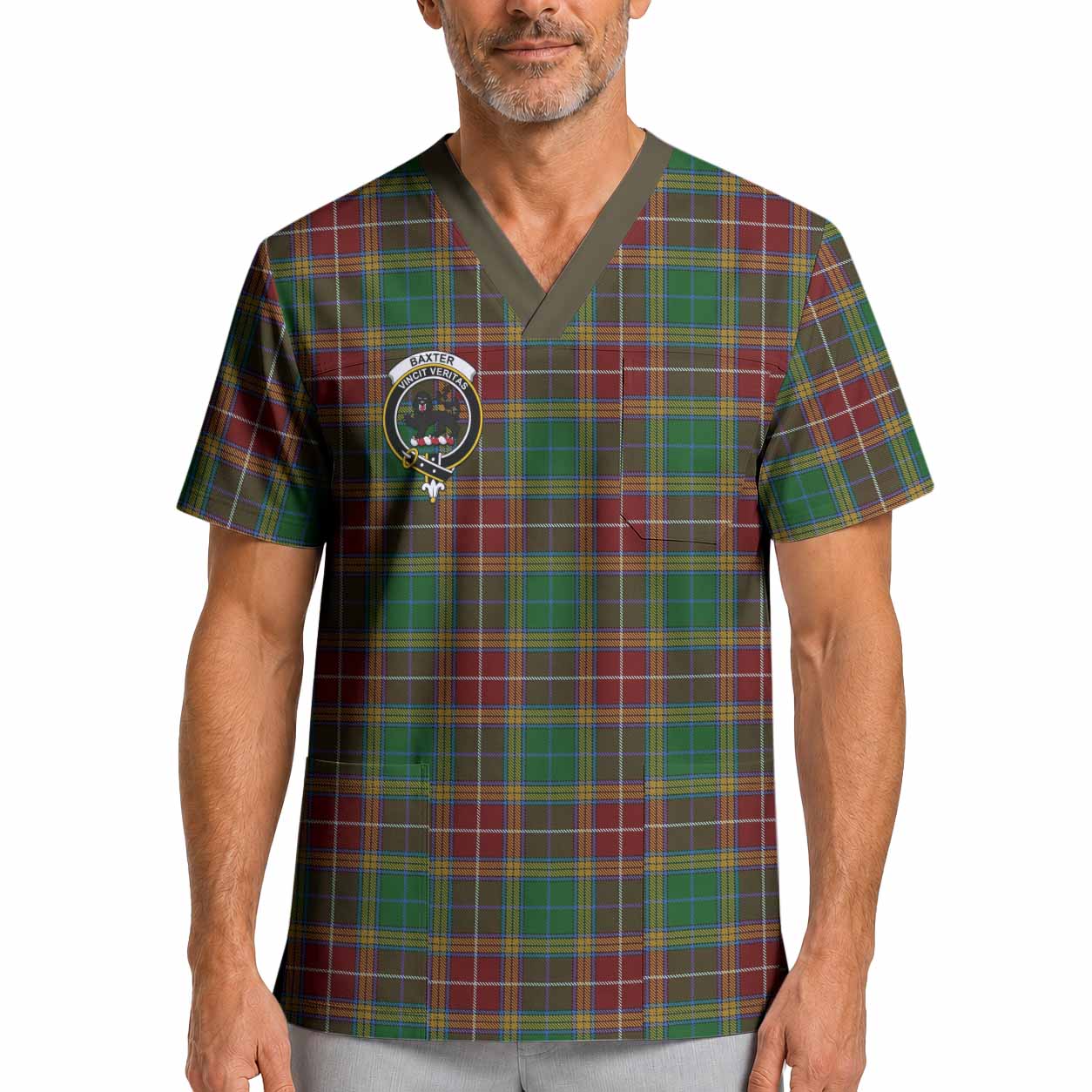 Baxter Crest Tartan Scrub Top XL - Tartan Vibes Clothing