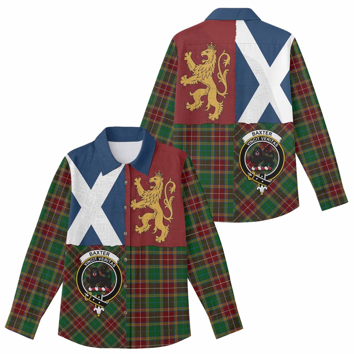 Baxter Crest Tartan Women Casual Shirt with Lion Rampant Saltire Style