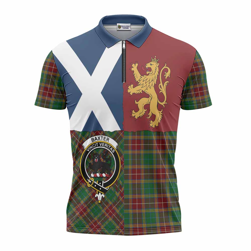 Baxter Crest Tartan Zipper Polo Shirt with Lion Rampant Saltire Style